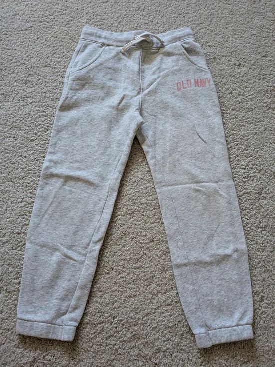 Old Navy Light Gray Sweat Joggers with Pink Logo