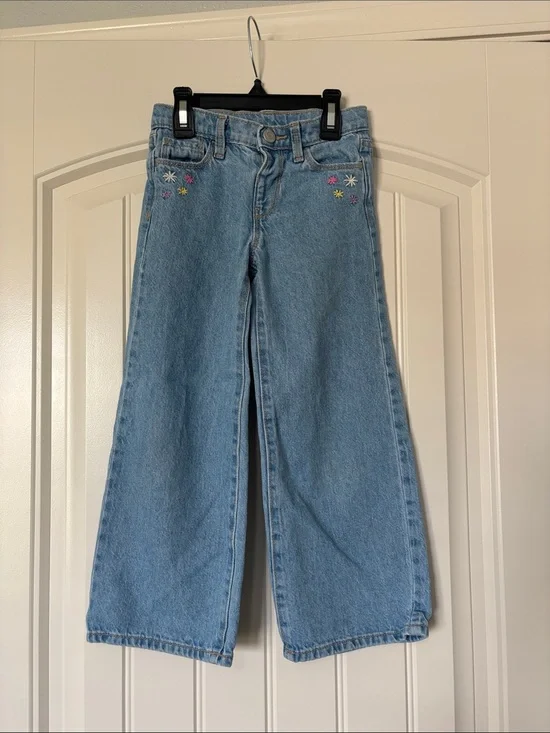 Old Navy Light Blue Girls' Embroidered Wide-Leg Jeans