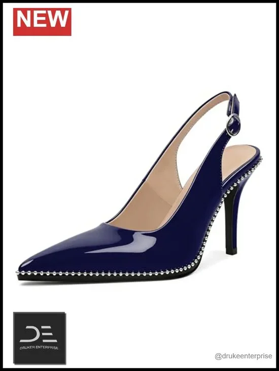 Women's Beaded Slingback Pumps High Heel Stilettos Patent Leather