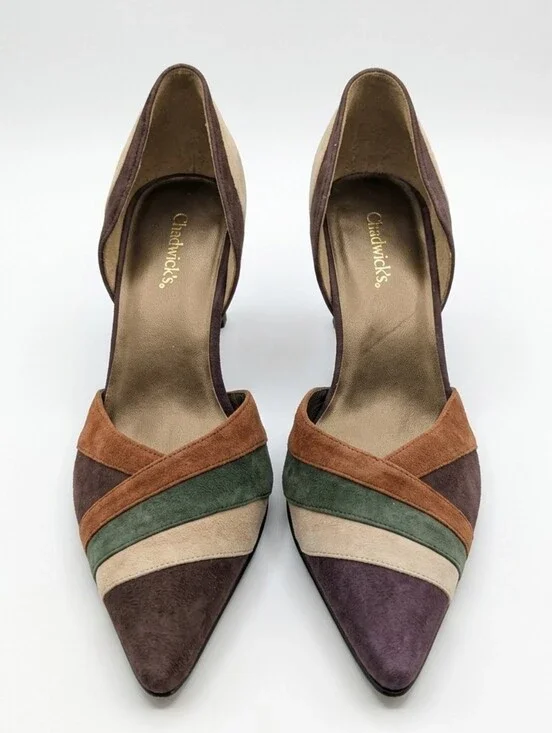 Chadwick's‎ Vintage Suede Colorblock Pointed Toe D'Orsay Heels