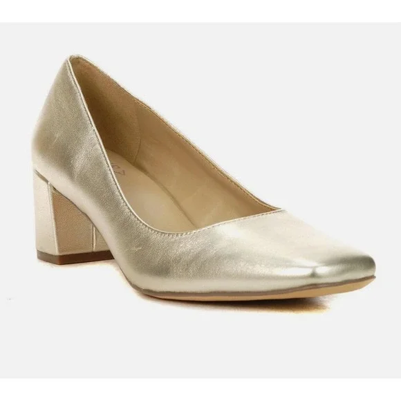 Naturalizer Karina Pump‎ Champagne Metallic Square Toe Block Heels NEW 5.5 M