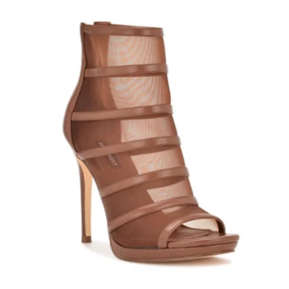 Nine West Women's Larang Peep Toe Stiletto Dress Booties Size 5.5 Cognac brown
