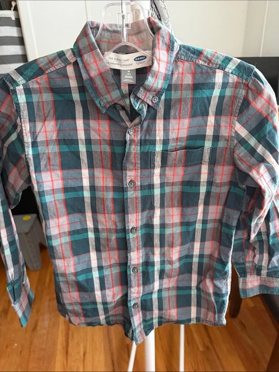 Old Navy Boy's Green Plaid Button-Down Shirt