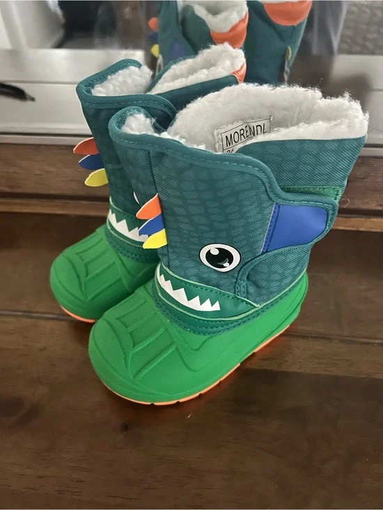 Kids' Green Dinosaur Winter Boots