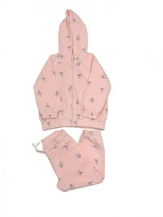 Old Navy‎ Girls Size 3T Pink Bow Print Zip Up Hoodie Sweatpants Jogger Set 2PC