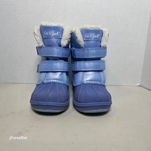 Cat & Jack Toddler Girls Blue Metallic Snow Boots Faux Fur Thermolite Size 9