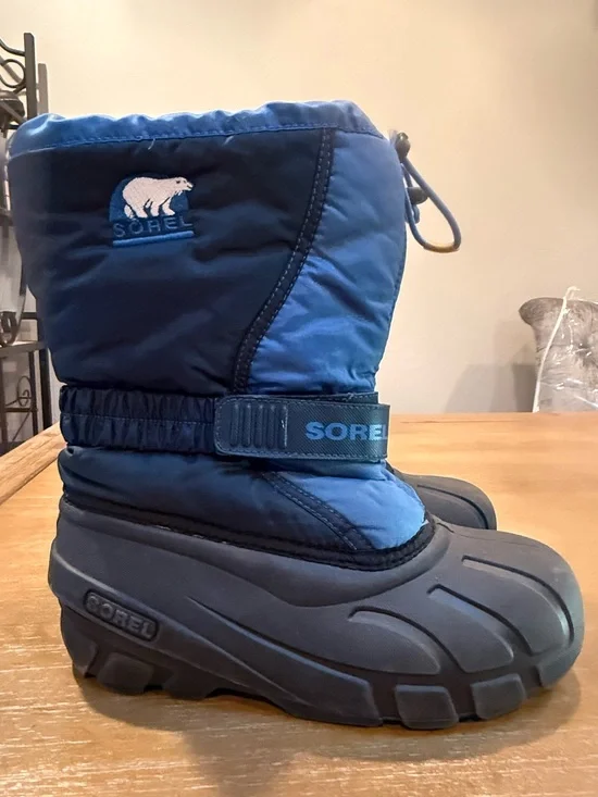 Sorel Youth Flurry Winter Snow Boot Waterproof Black Blue Sz US 4 EU 35
