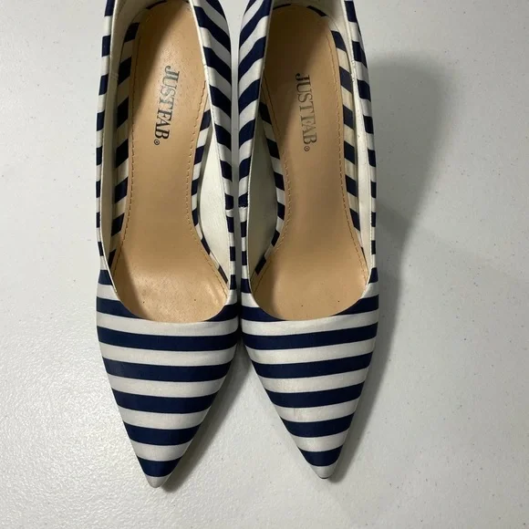 JustFab Striped Navy and White Heels SB-