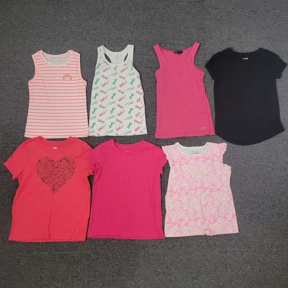 Old Navy Cat & Jack Size 6 6X T-Shirt Tank Top Lot 7pc Girls Pink‎ Red Black