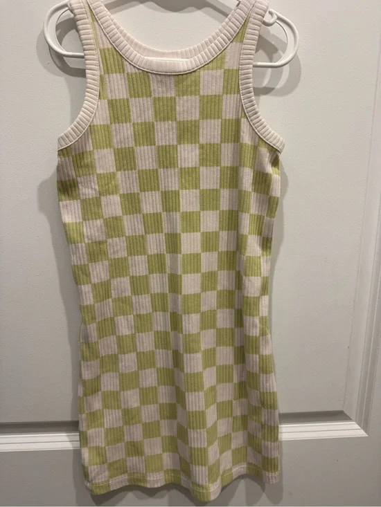 Old Navy Green and Cream Check Ribbed Tank Dress