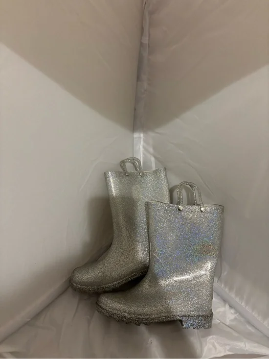 Kids Sparkle Silver Rain Boots with Pull Tabs
