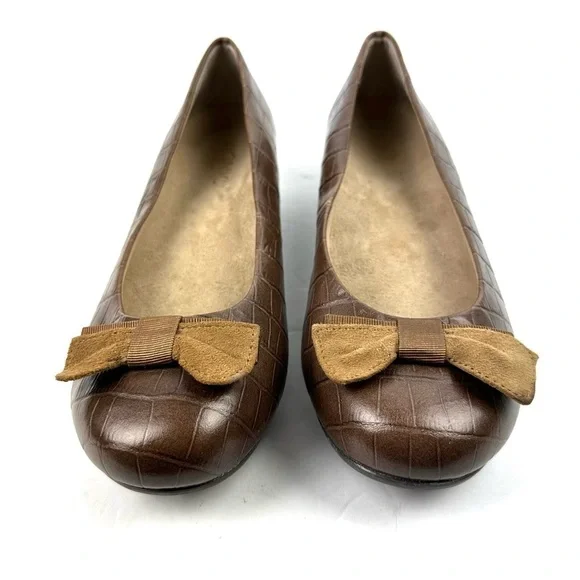 Vionic‎ Lydia Orthaheel Wedge Shoes 7.5 Brown Croc Embossed Slip On Shoes Womens