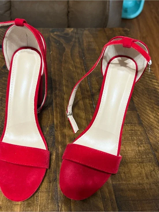 Red Velvet Ankle Strap Heels for Women