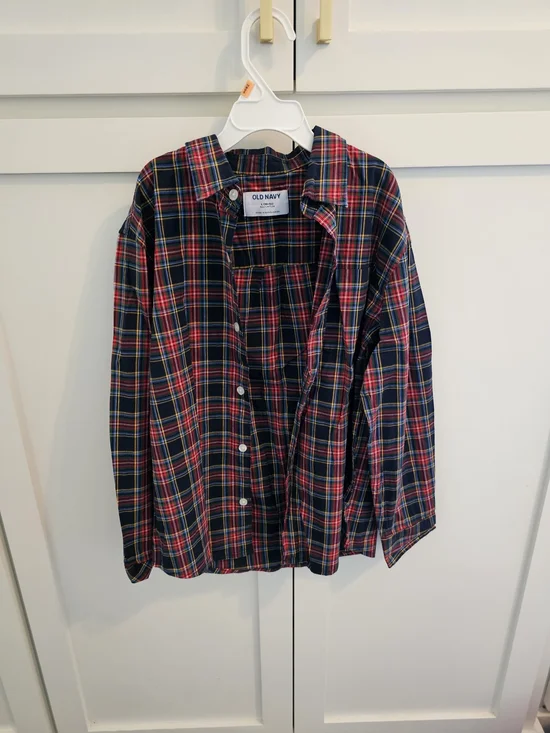 Old Navy Navy and Red Plaid Button-Down Shirt for Kids