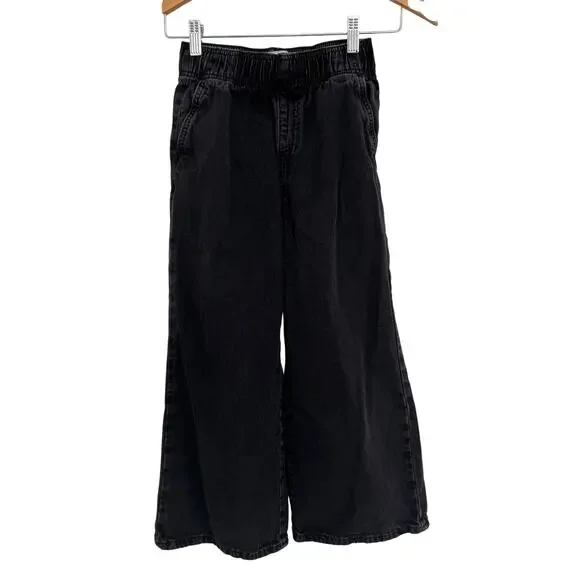 Old Navy Girls size 8 Black Gray Denim Pull On Wide Leg Jeans Pants