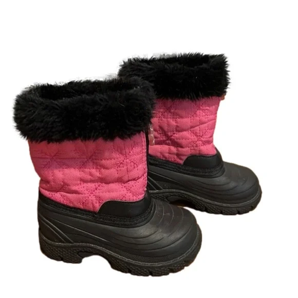 𝅺khombu Little Snowflake girls Snow/Rain Boots, size 7, pink and black.