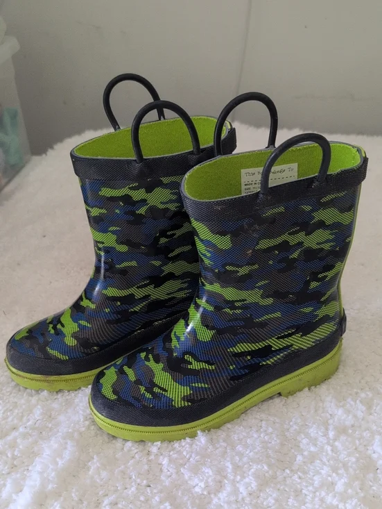 Kids Camo Rain & Snow Boots - Green and Blue
