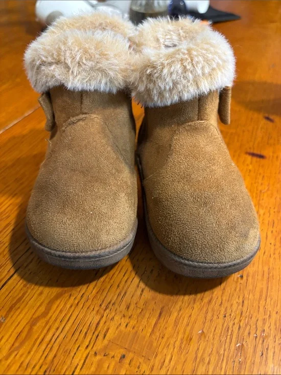 Kids Brown Faux-Fur Cuff Booties