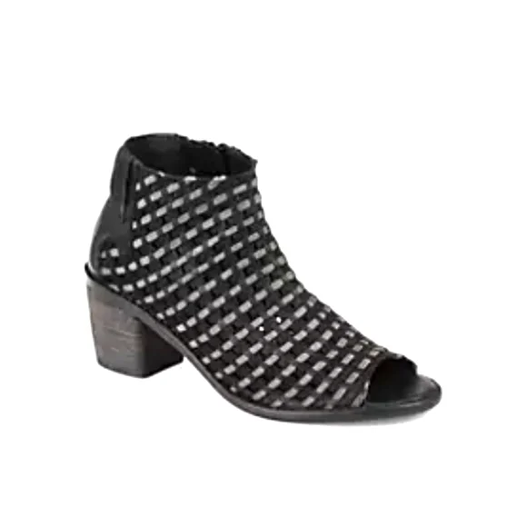 Pliner black&grey‎ woven leather ankle booties