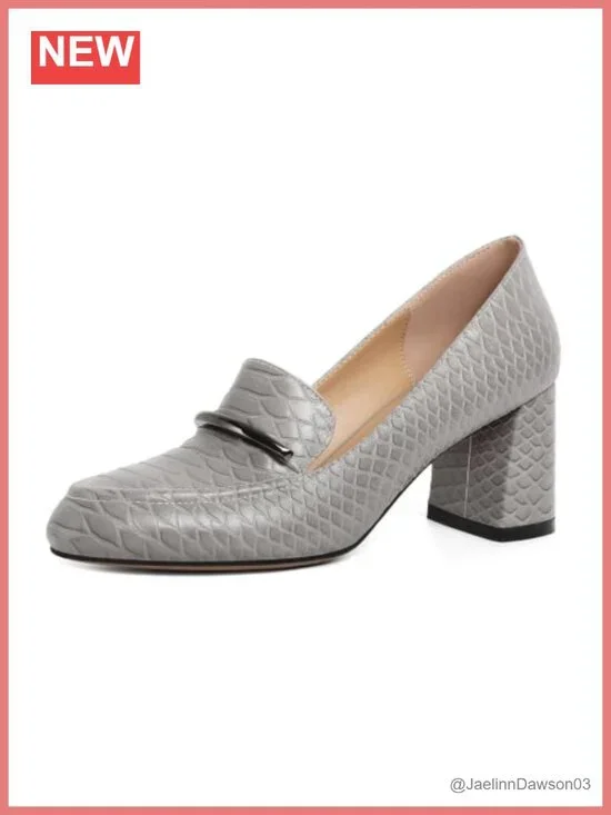 Women's Chunky Block Heel Loafers Round Toe Slip On Dress Pumps 2.5 Inch