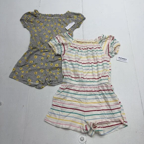 Old Navy Romper Set Girls 5 Multicolor Striped Floral Short Sleeve 2 Piece