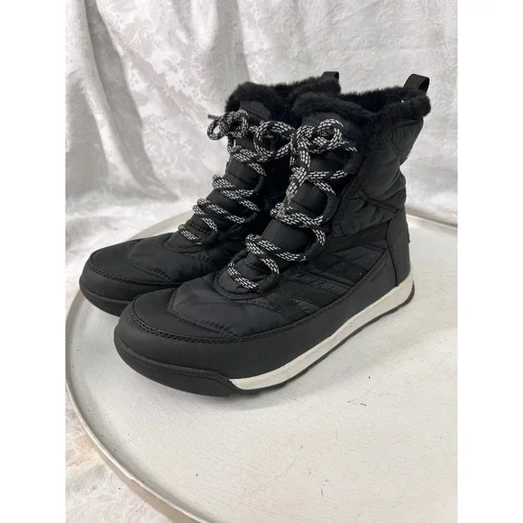 Sorel Whitney II Short Lace Waterproof Black Winter Boots Faux Fur Kids