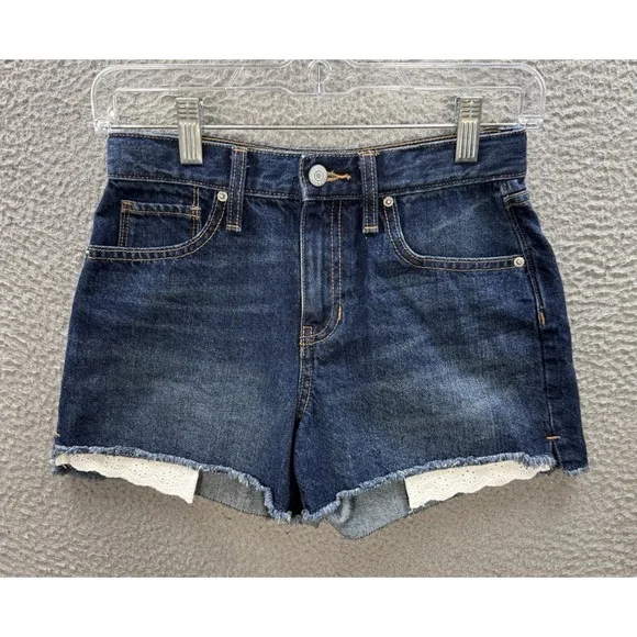 Old Navy Shorts Girls 12 Blue High Rise Cut Off Built In‎ Tough Distressed Denim