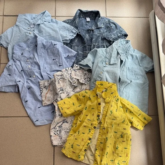Old navy 5T kids Short-Sleeve Button-Up Shirt - Yellow & Light Blue Mix