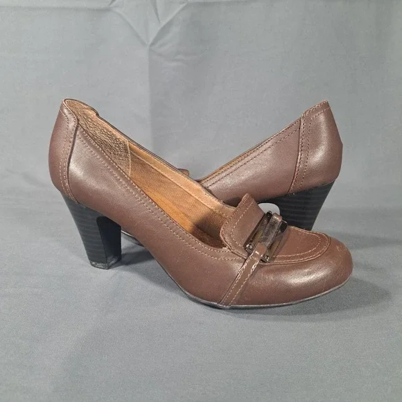 Softshoe by Medicus Brown Leather Loafer Pumps Block Heel Size‎ 6.5 Office