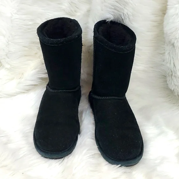 Bearpaw Girls Winter Snow Boots Size 2 Black Suede Warm Lined Boots