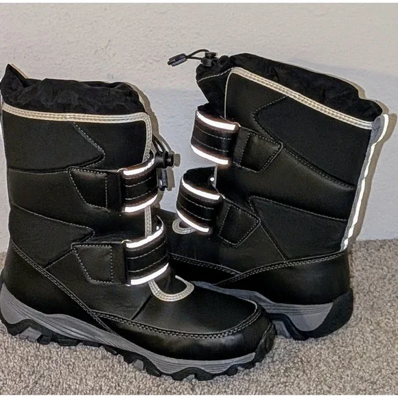 Lands End Snow Flurry Black Reflective Winter Snow Boots Youth 4‎