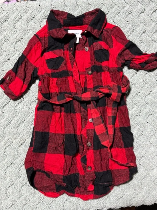 Girls 2t Red & Black Plaid Shirt Dress - Old Navy