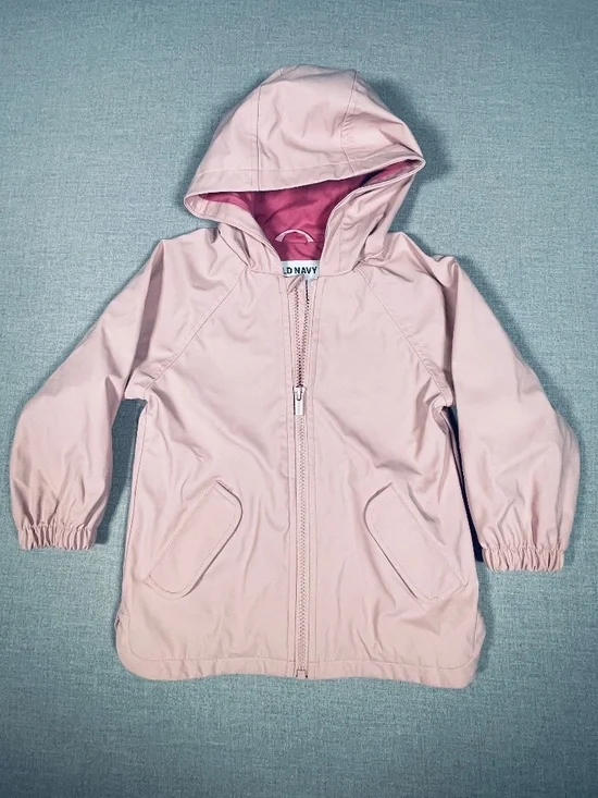 Old Navy Toddler Girls Pink Rain Jacket Terry Lined Hooded Water Resistant 3T