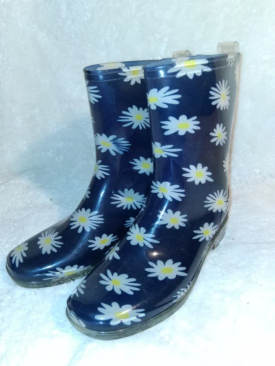 Kids Navy Daisy Rain Boots