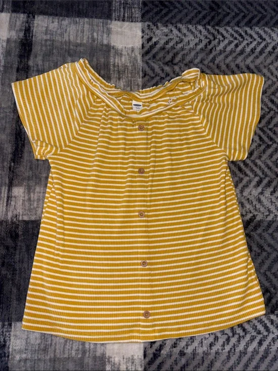 Old Navy Yellow & White Striped Button-Front Toddler Top