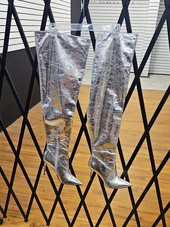 Steve Madden Metallic Silver Over-the-Knee Stiletto Boots