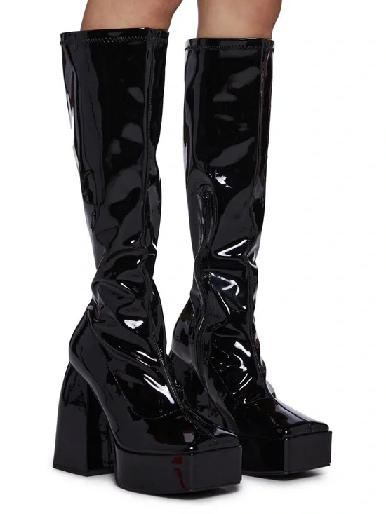 Black Platform Knee High Boots Wide Fit