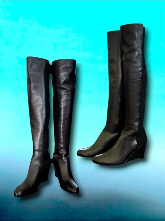 🆕💞Stuart Weitzman Over-The-Knee 5050 Demi-Wedge Black Boots • 6.5 US • NIB