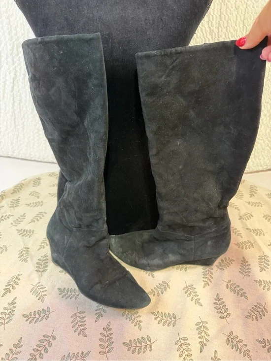 Marc Fisher Black Suede Over-the-Knee Wedge Boots