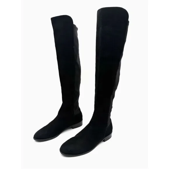 STUART WEITZMAN Black Suede 5050 Over The Knee Boots Size 8.5 Flat Block Heel