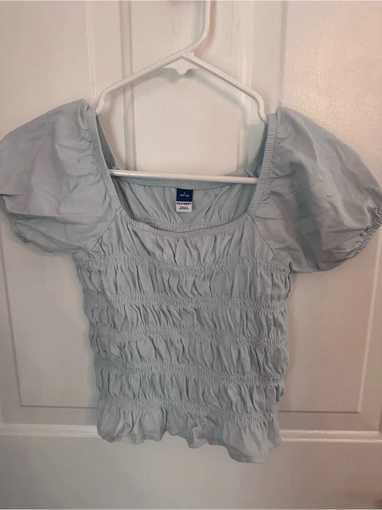 Old Navy Light Blue Smocked Puff Sleeve Square Neck Top