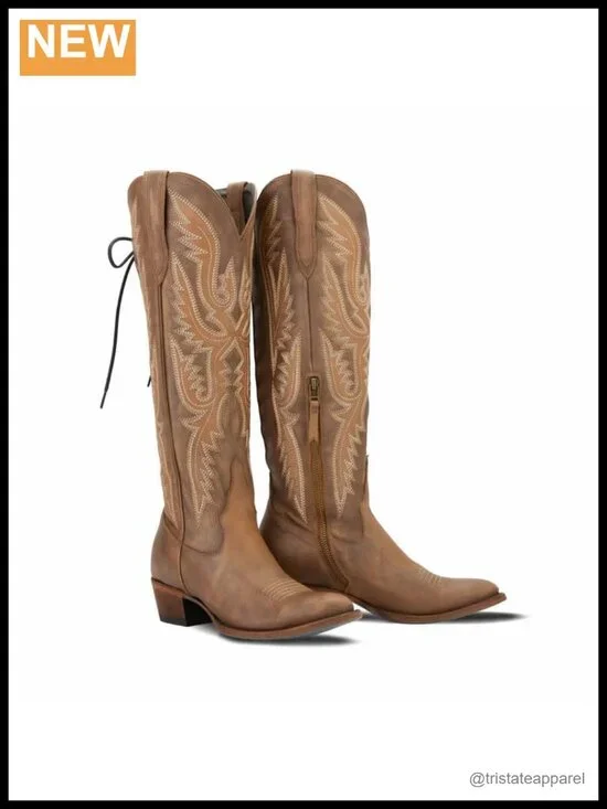Over Knee Cowgirl Boots Western Embroidered PU Leather Adjustable Corset Low