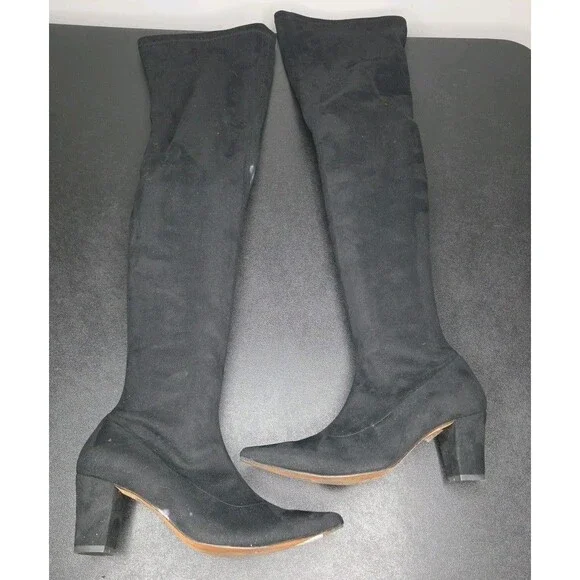 Anthropologie Black Suede Over the Knee Block-Heel Boots Women’s Size 8 EU 38