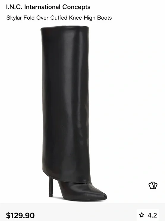 INC International Concepts Black Over-the-Knee Folded Cuff Stiletto Boots