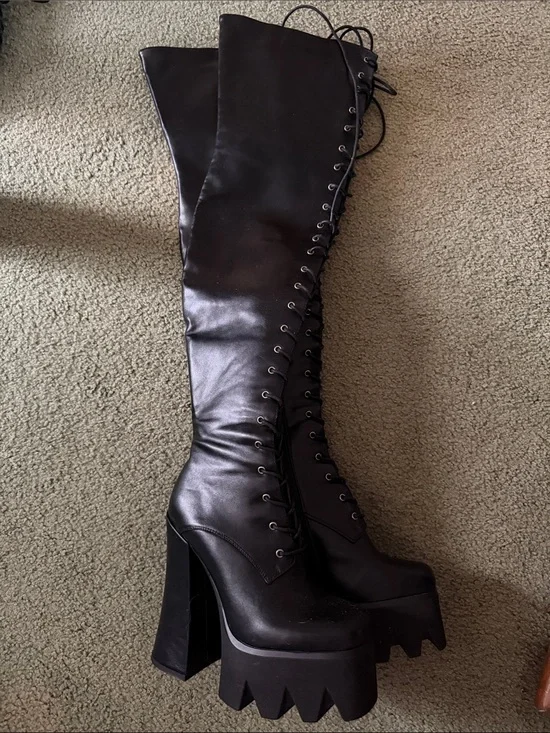 Sonoma Black Lace-Up Over-the-Knee Platform Boots