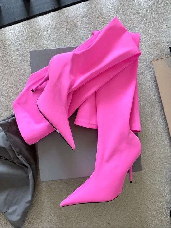 Balenciaga Knife Hot Pink Pointed Toe Stiletto Knee-High Boots size 39