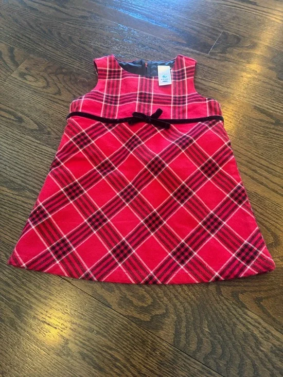 Old Navy Red Plaid Velvet-Trim Holiday Dress