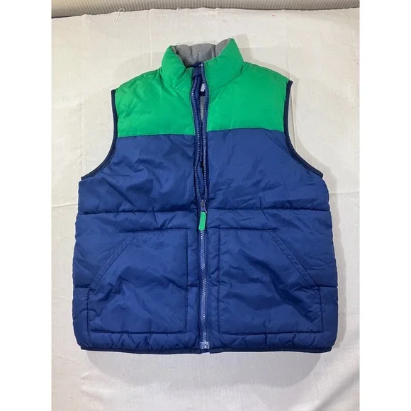 Old Navy Puffer Vest Green Blue Zip Up Pockets Boys Size M‎