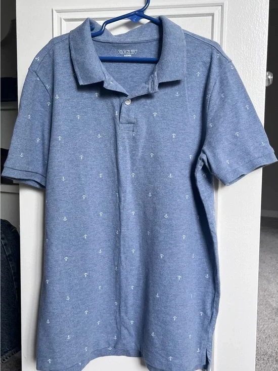Old Navy Light Blue Polo with Tiny White Anchor Print