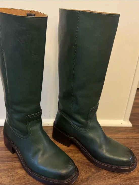 Frye Campus Boots Dark Green Leather Over-The-Knee Riding Boots